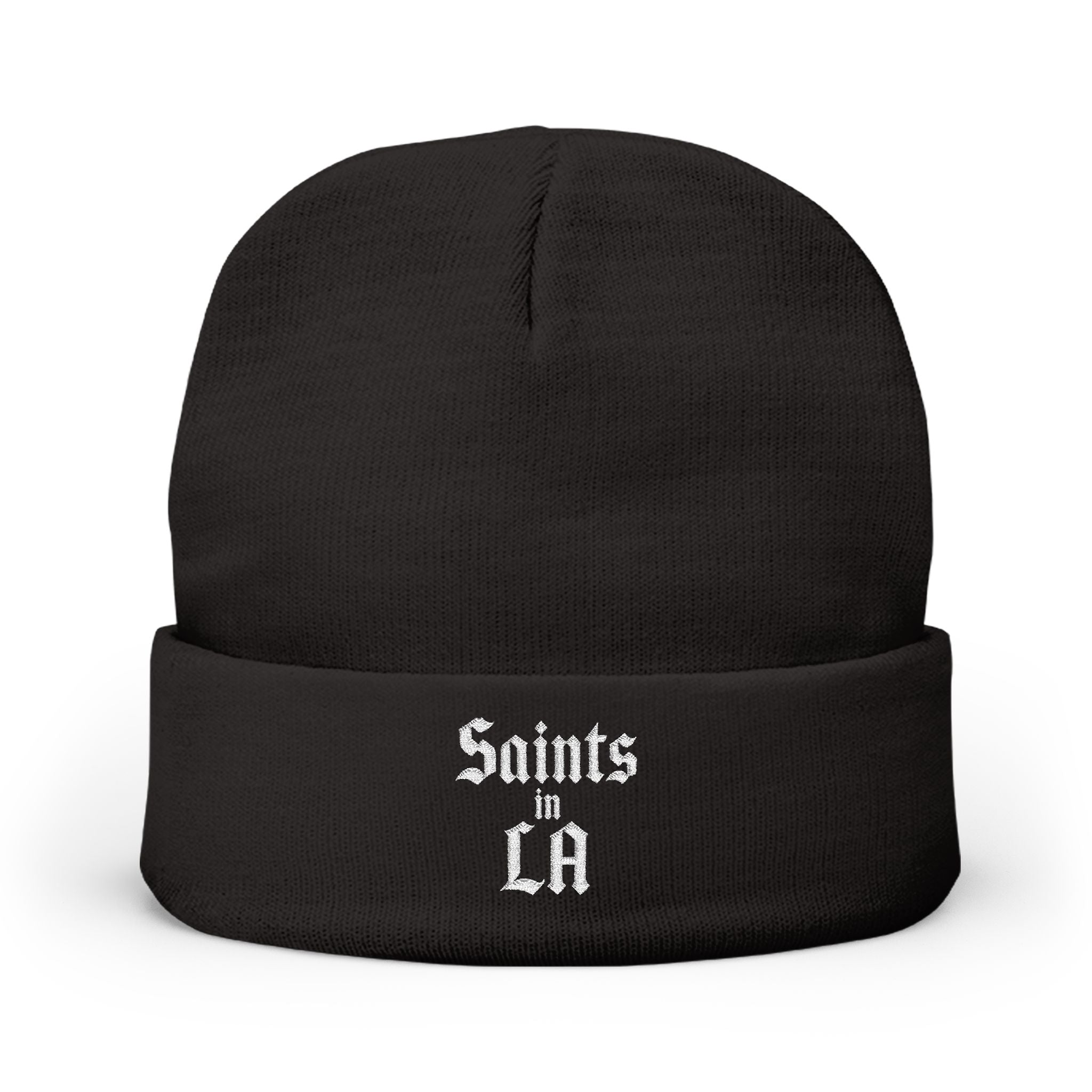 Saints in LA Embroidered Knit Beanie - Black Streetwear Cuffed Hat