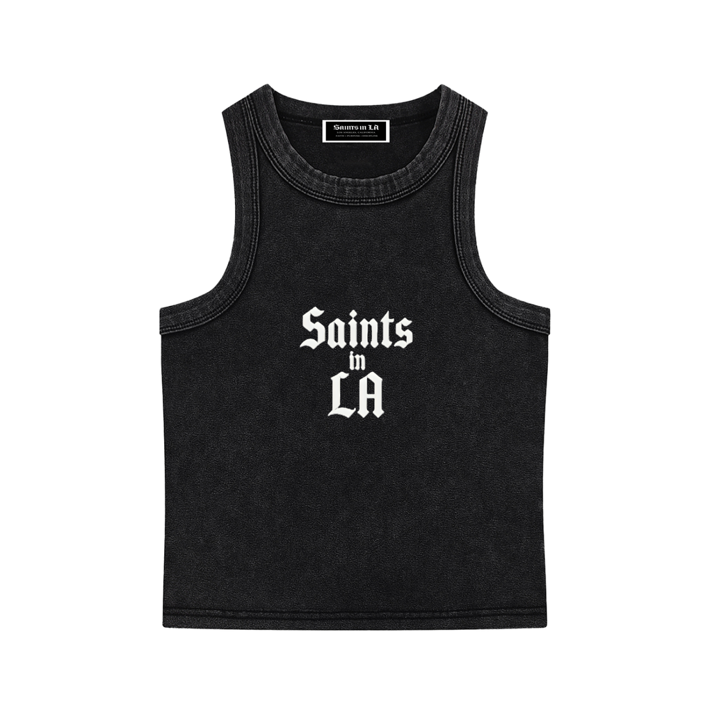 SAINTS IN LA Midnight Noir Cropped Tank –Gothic Logo