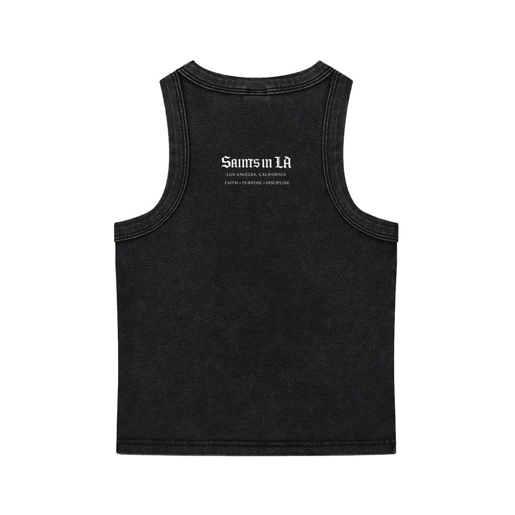 SAINTS IN LA Midnight Noir Cropped Tank –Gothic Logo